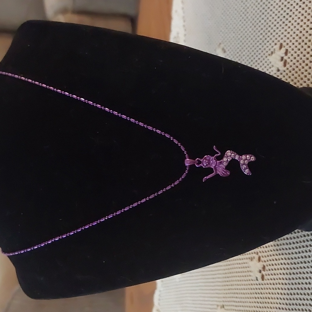 Purple Mermaid Rhinestone Pendant Kids Necklace